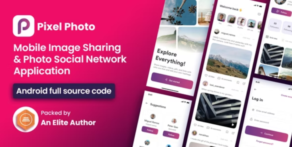 PixelPhoto Android - Compartilhamento de imagem móvel e aplicativo de rede social de fotos